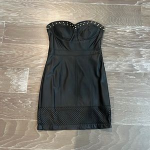 2B black faux leather dress